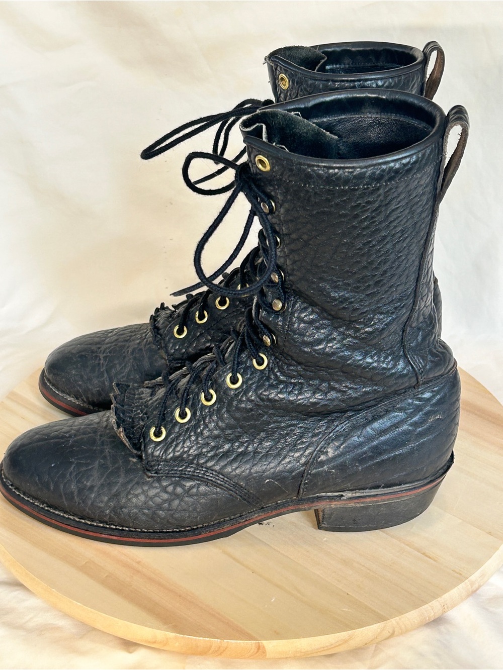 Justin Men’s L522 Bullhide Black Leather Lace-Up Boots US 8.5D